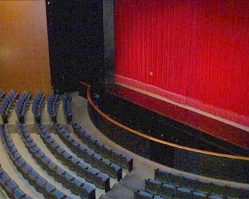 aerial view of GWLT Theater stage and partial seating