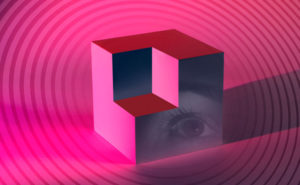 A picture of an eye on a cube